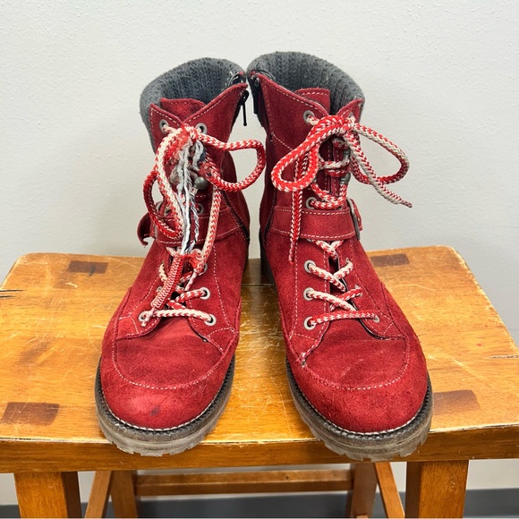 Bos. & Co. Colony Red Suede Cuff Boots Lace Up Womens 41 10 Hiking Outdoor Gorp - Picture 2 of 14